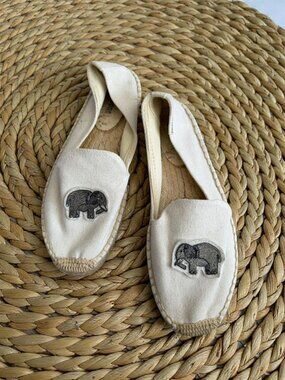 SOLUDOS Elephant Print Canvas Espadrilles Flats Size US 8